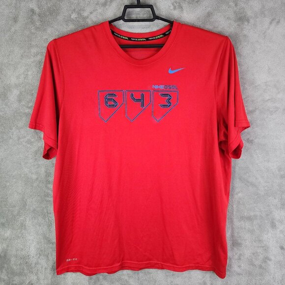 Mens Red Nike Dri-Fit 643 Graphic Shirt Athletic Tee Short Sleeve Crew Neck XXL - Picture 2 of 8